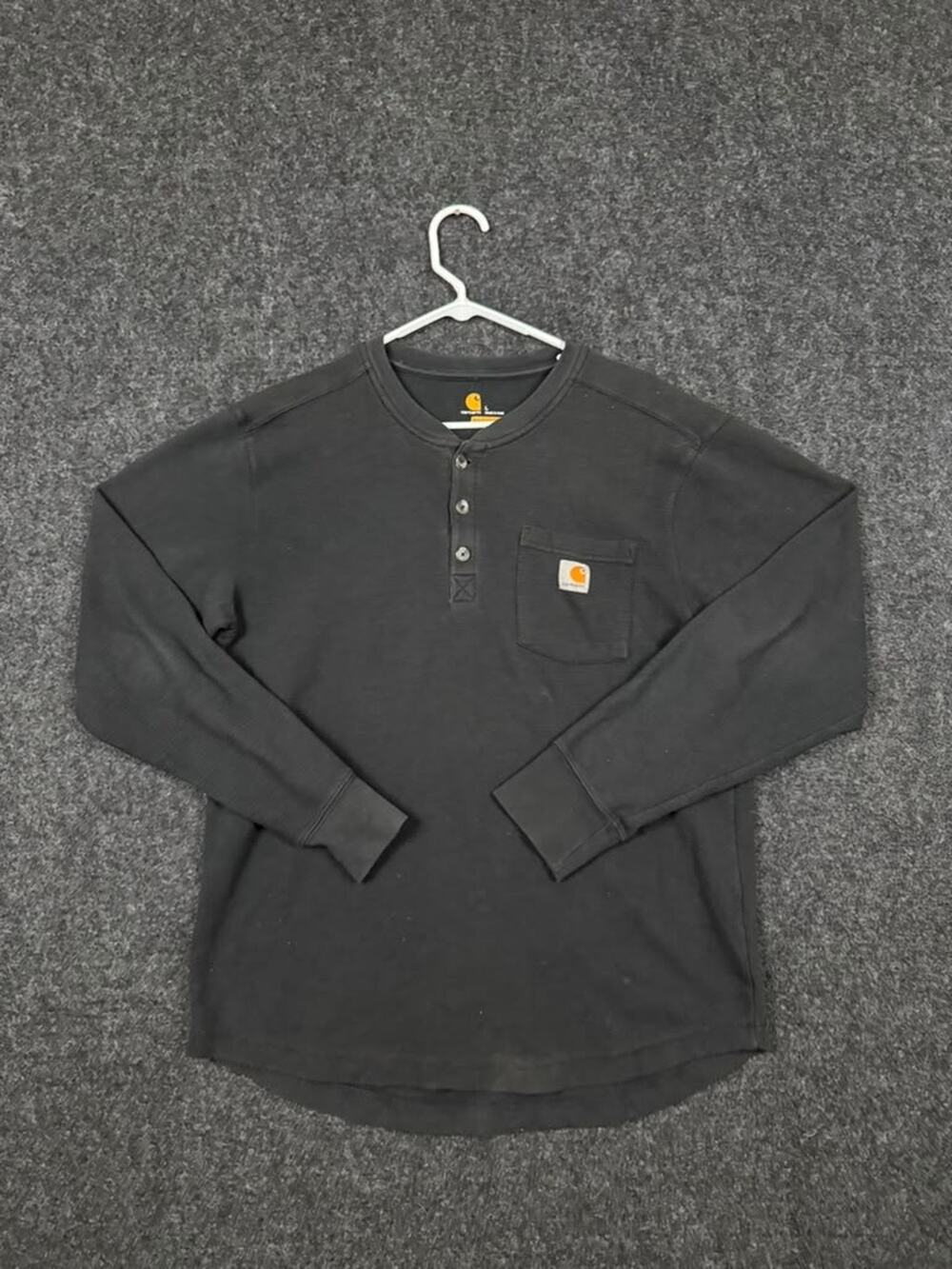 Carhartt Relaxed Fit Black Long Sleeve Henley Pocket Shirt Men's L